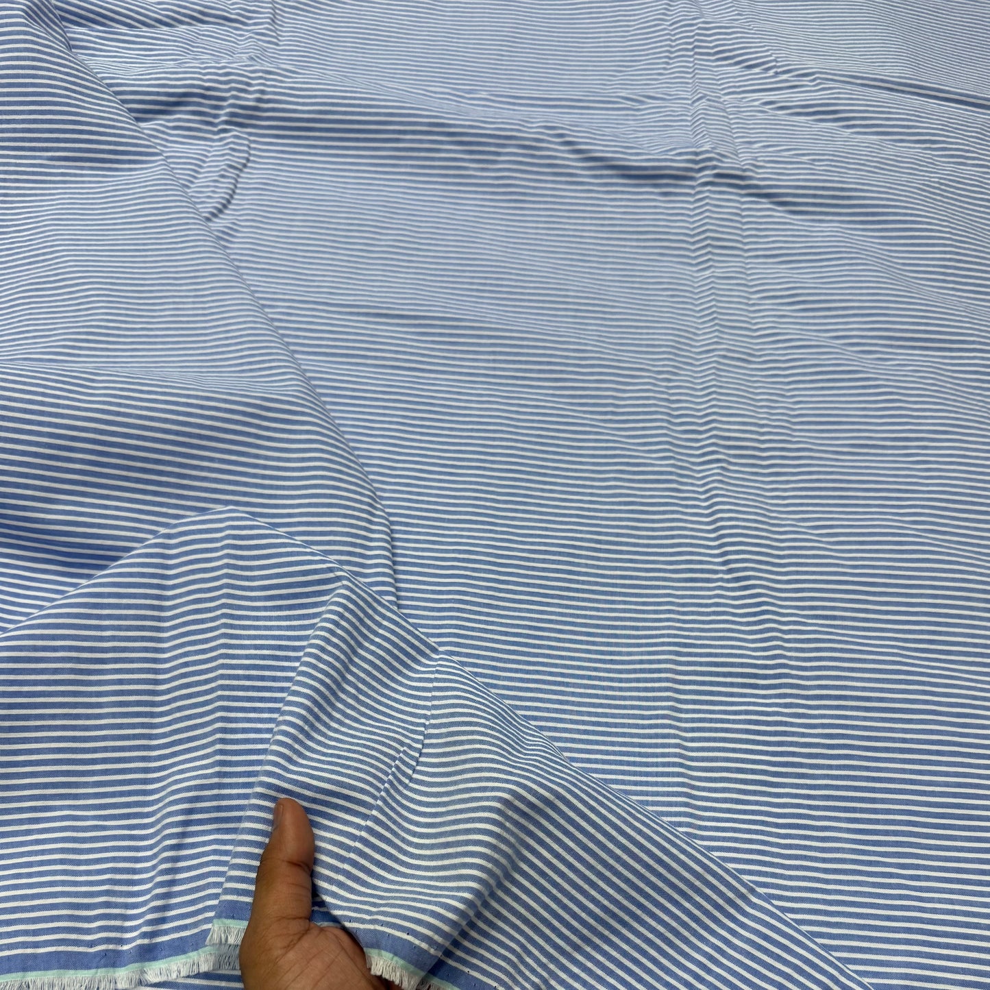 Buy Premium Cotton Arvind Mill Blue White Stripe Printed Fabric