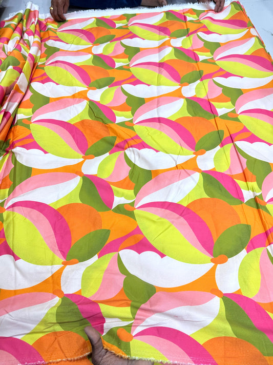 Buy Cotton Satin Lycra Bold Colourful Leaf Printed Fabric