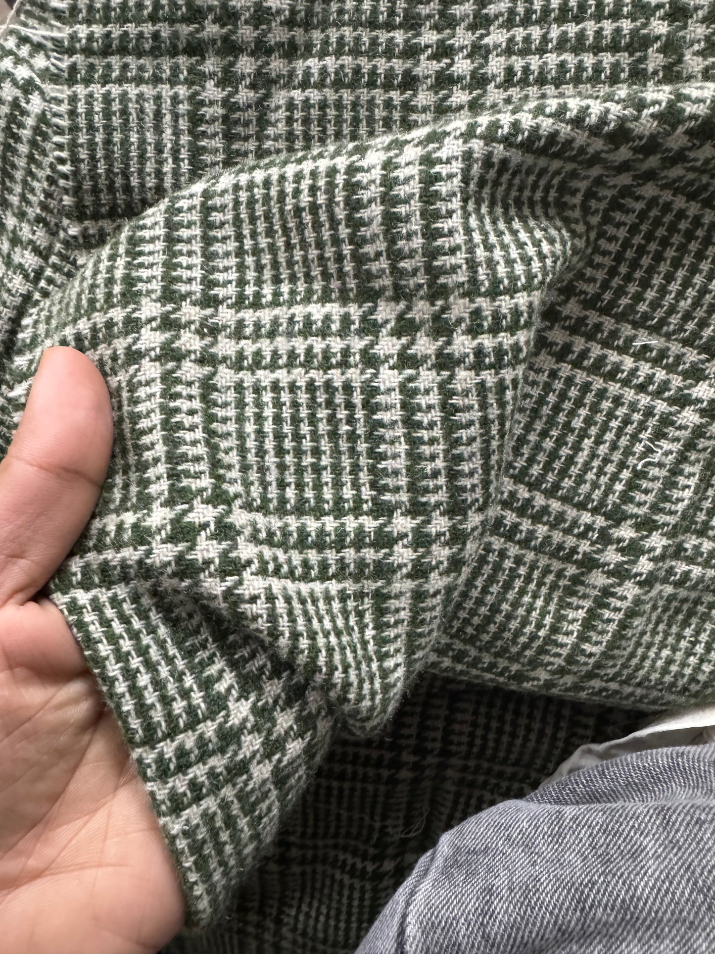 Buy Tweed Fabric Green Lines Dominating