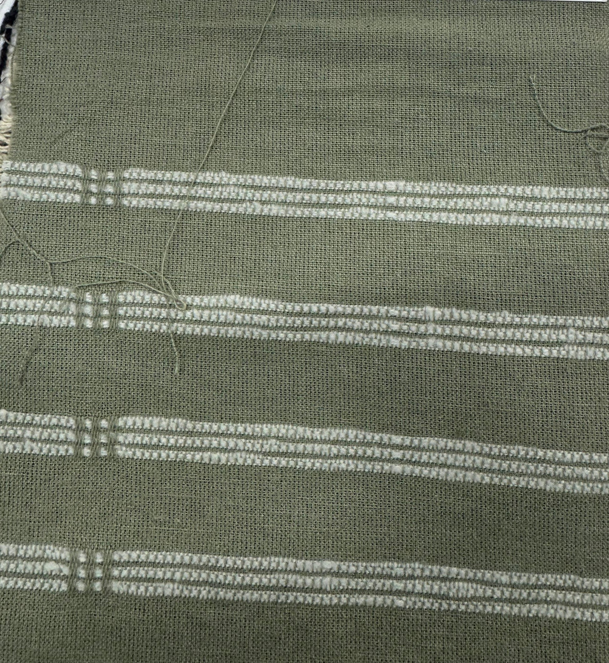 Buy Cotton Linen Buckle Olive Green Base White Thread Work Fabric 