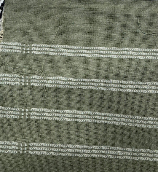 Buy Cotton Linen Buckle Olive Green Base White Thread Work Fabric 