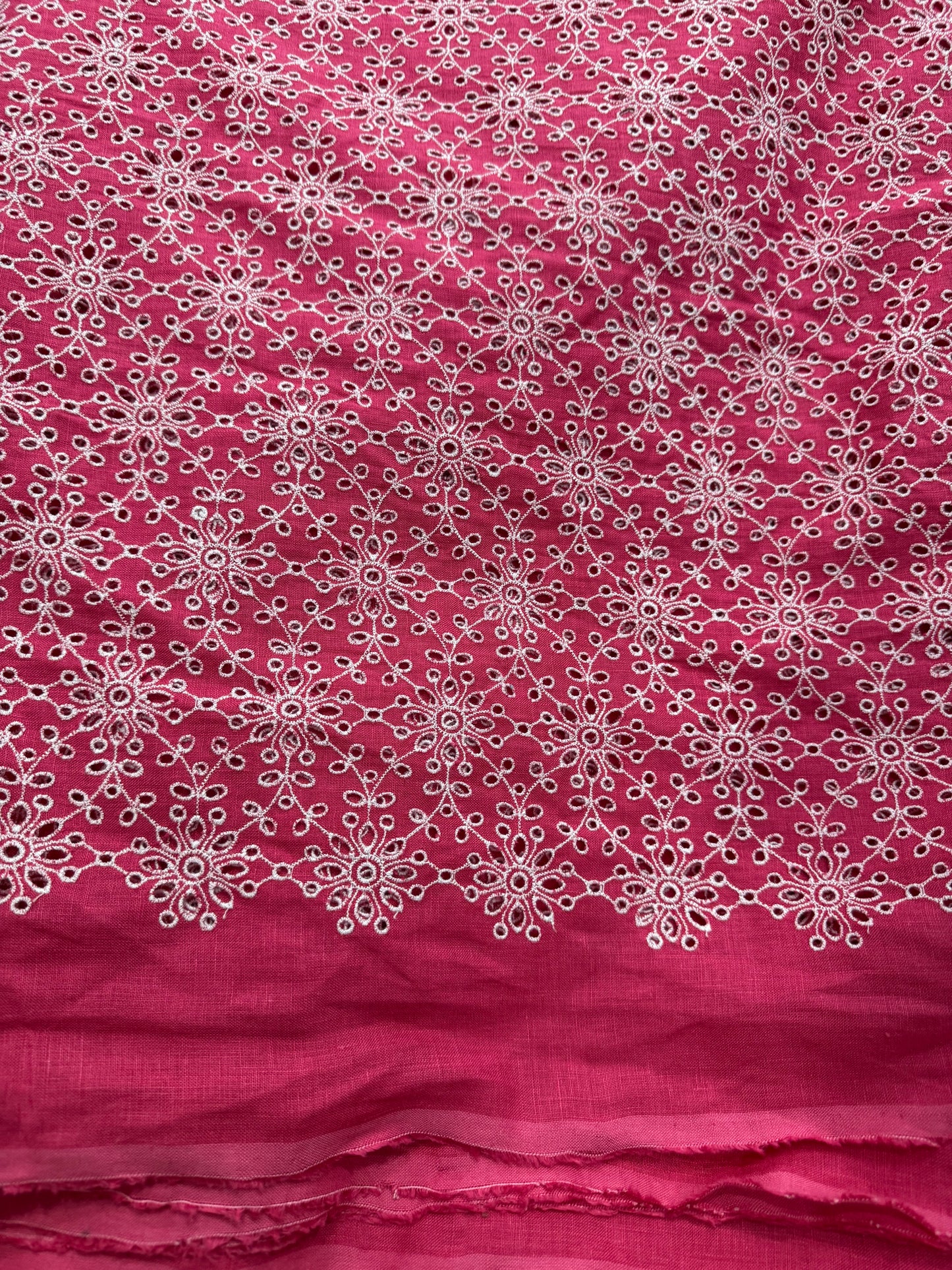 Buy Linen Hot Pink Hakoba Heavy Flowery Joined Fabric
