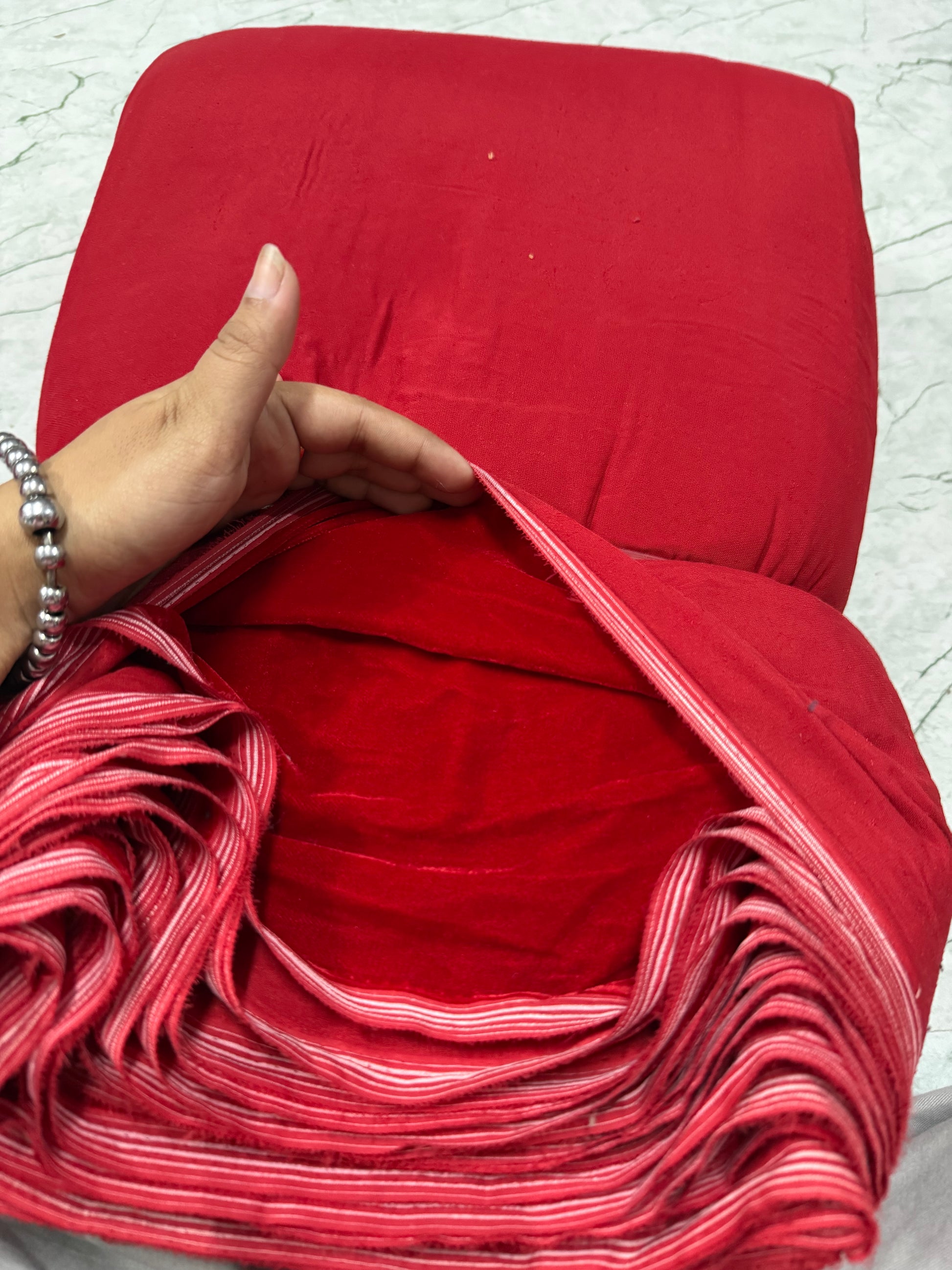 Buy Solid Red Cotton Velvet Fabric - MAF 