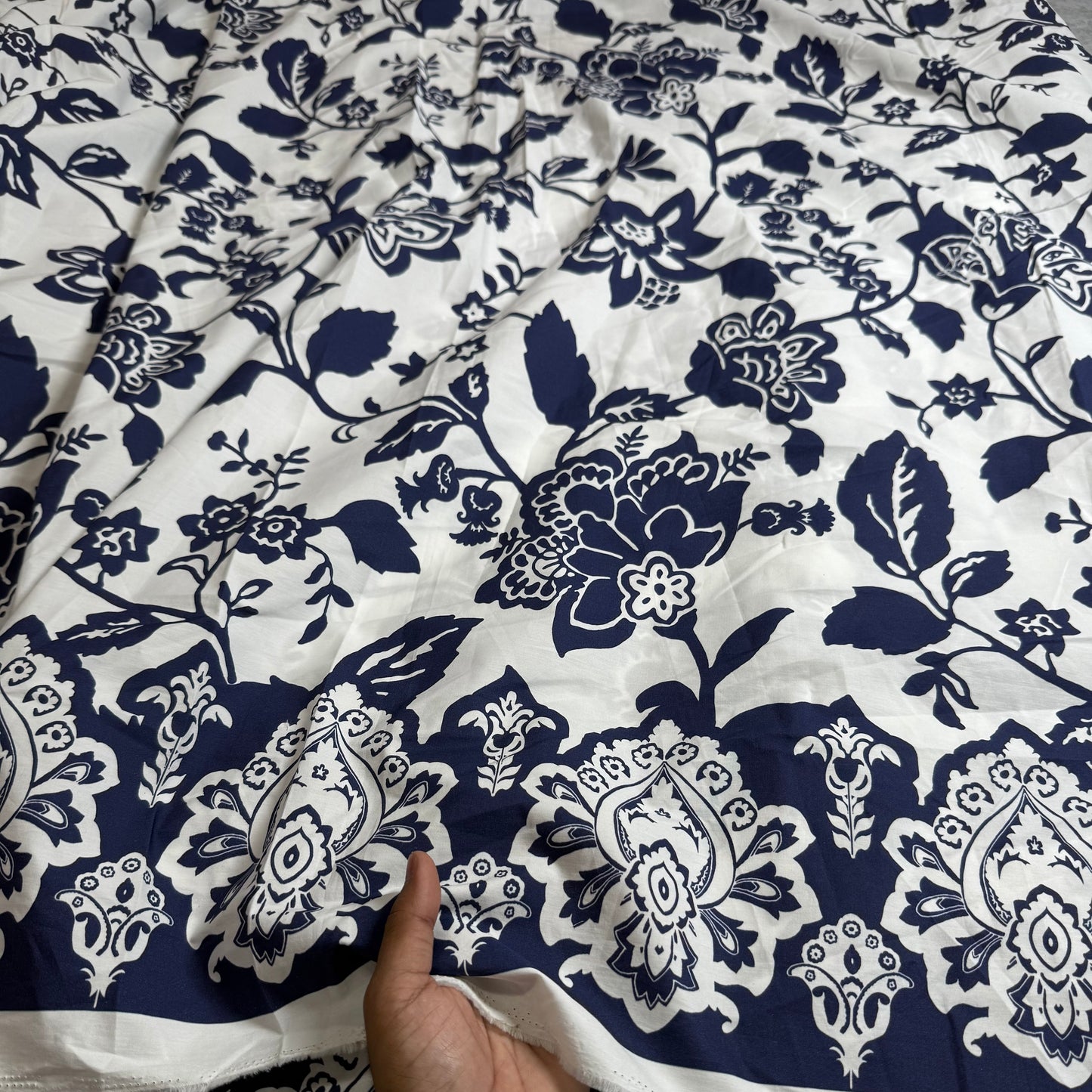 Buy Poplin Toile Blue Printed Premium Fabric