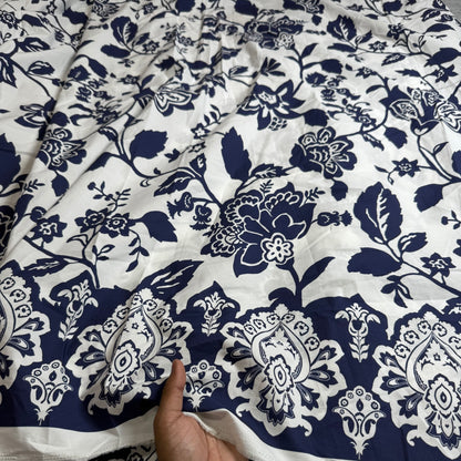 Buy Poplin Toile Blue Printed Premium Fabric