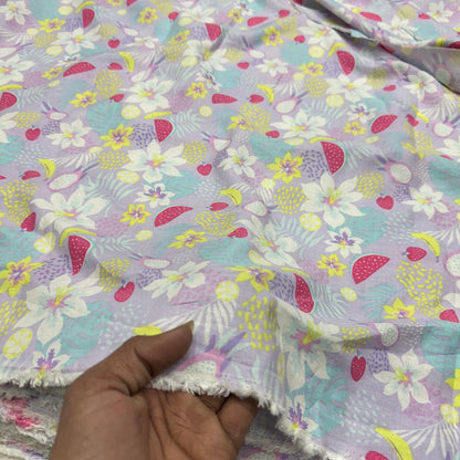 Cotton Linen Neon Tint Floral Printed Fabric