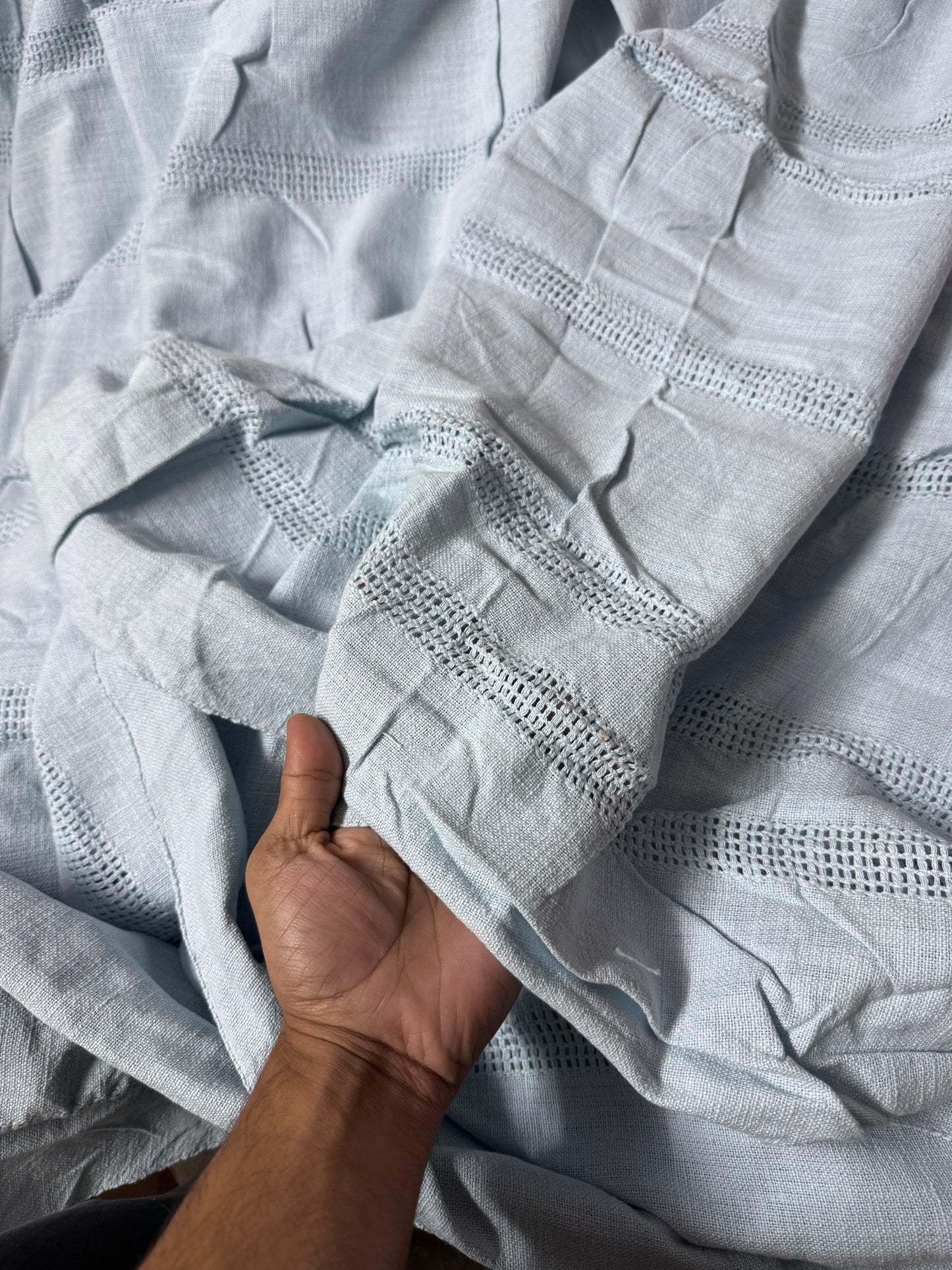 Buy Cotton Powder Blue Embroidery Fabric Soft Furnishing