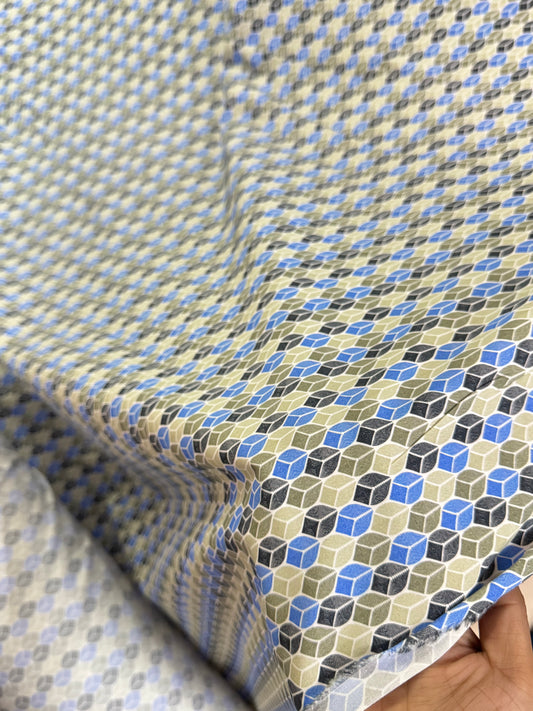 Buy Cotton Poplin Shirting Coloured Cube Printed Fabric