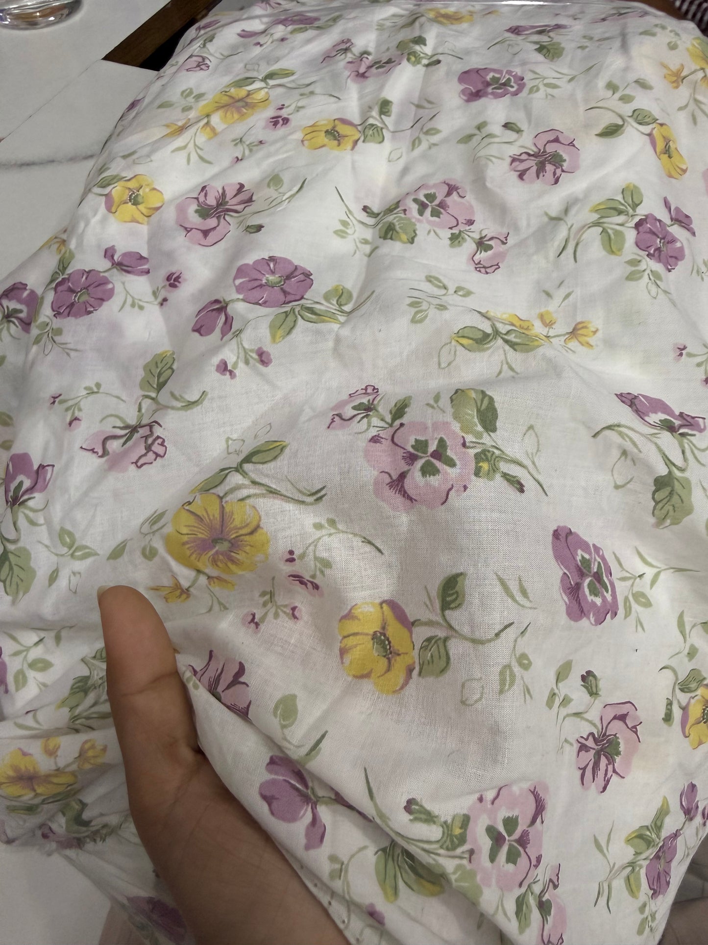 Buy Mul Cotton White Base Soothing Floral Printed Fabric