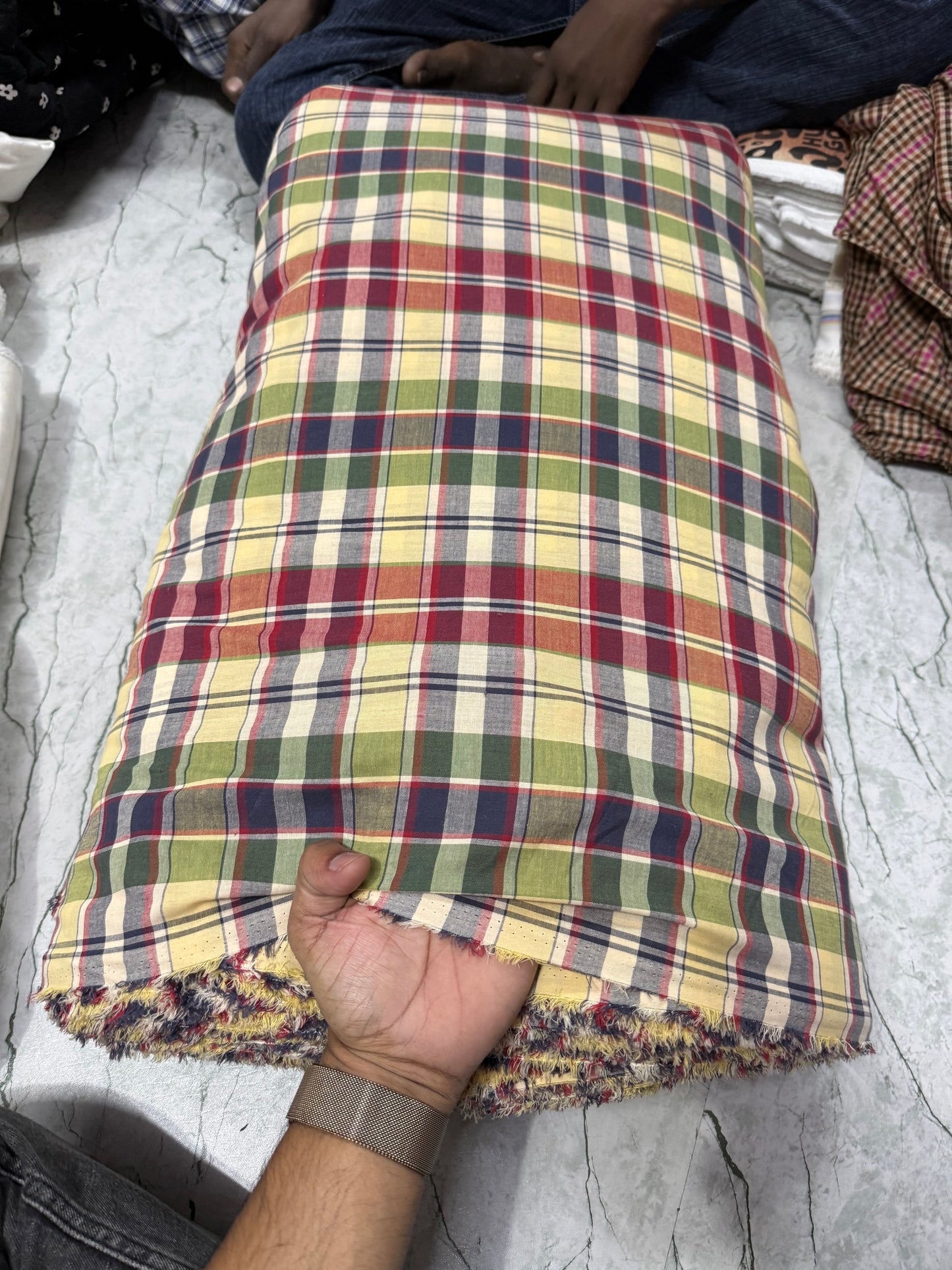 Buy Cotton Arvind Mill Green Yellow Shirting Yarn Dyed Fabric - MAF 