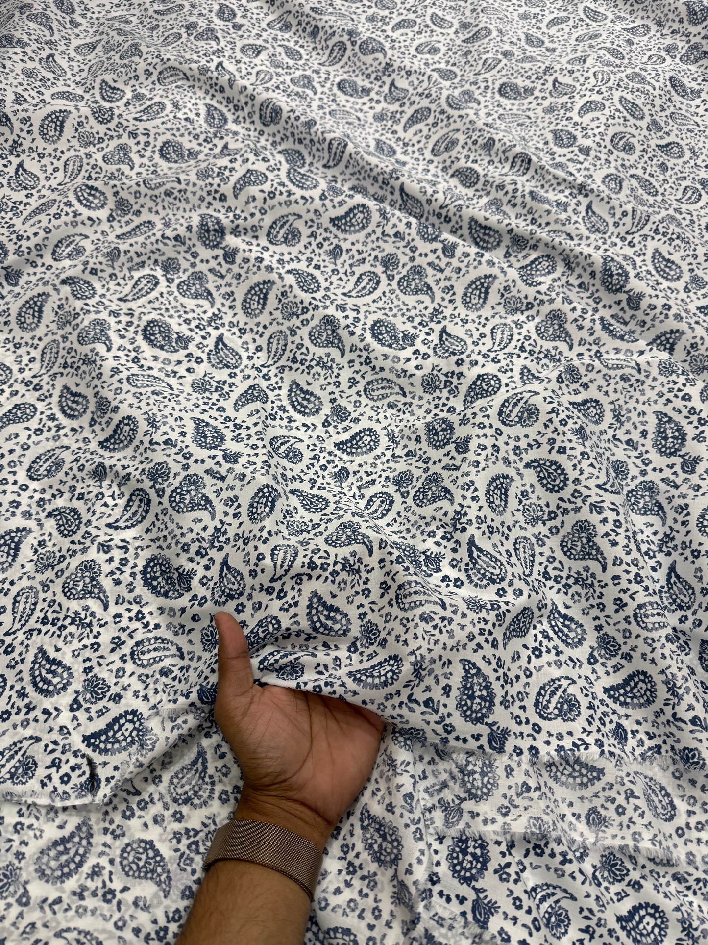 Buy Mul Cotton Blue Paisley Printed Fabric - MAF