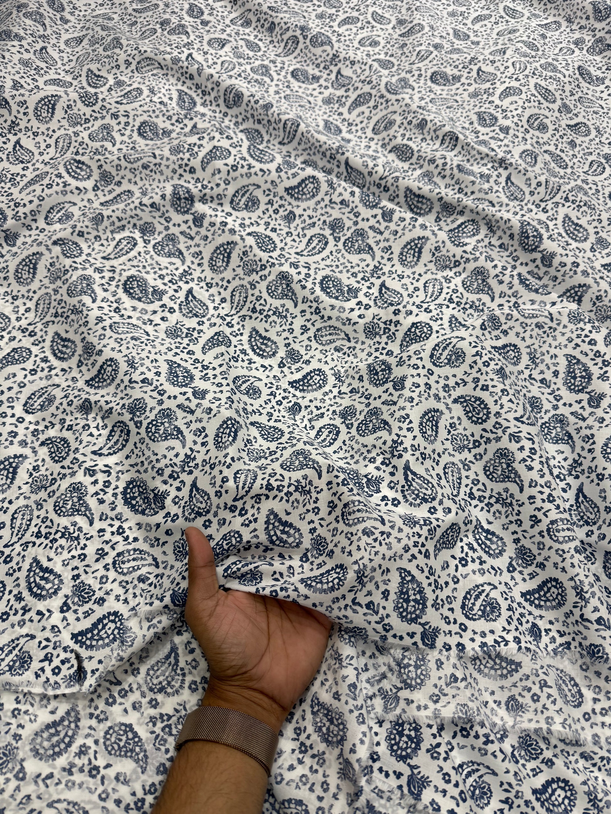 Buy Mul Cotton Blue Paisley Printed Fabric - MAF