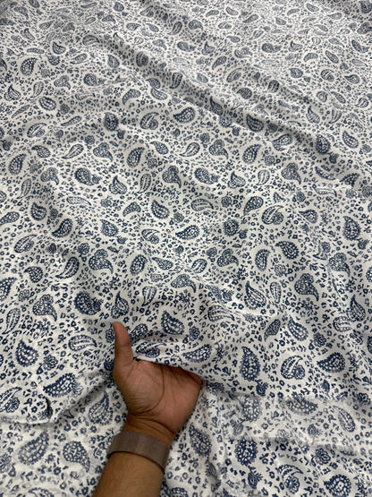 Buy Mul Cotton Blue Paisley Printed Fabric - MAF