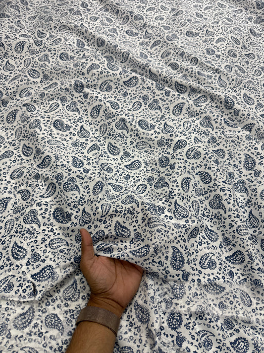 Buy Mul Cotton Blue Paisley Printed Fabric - MAF