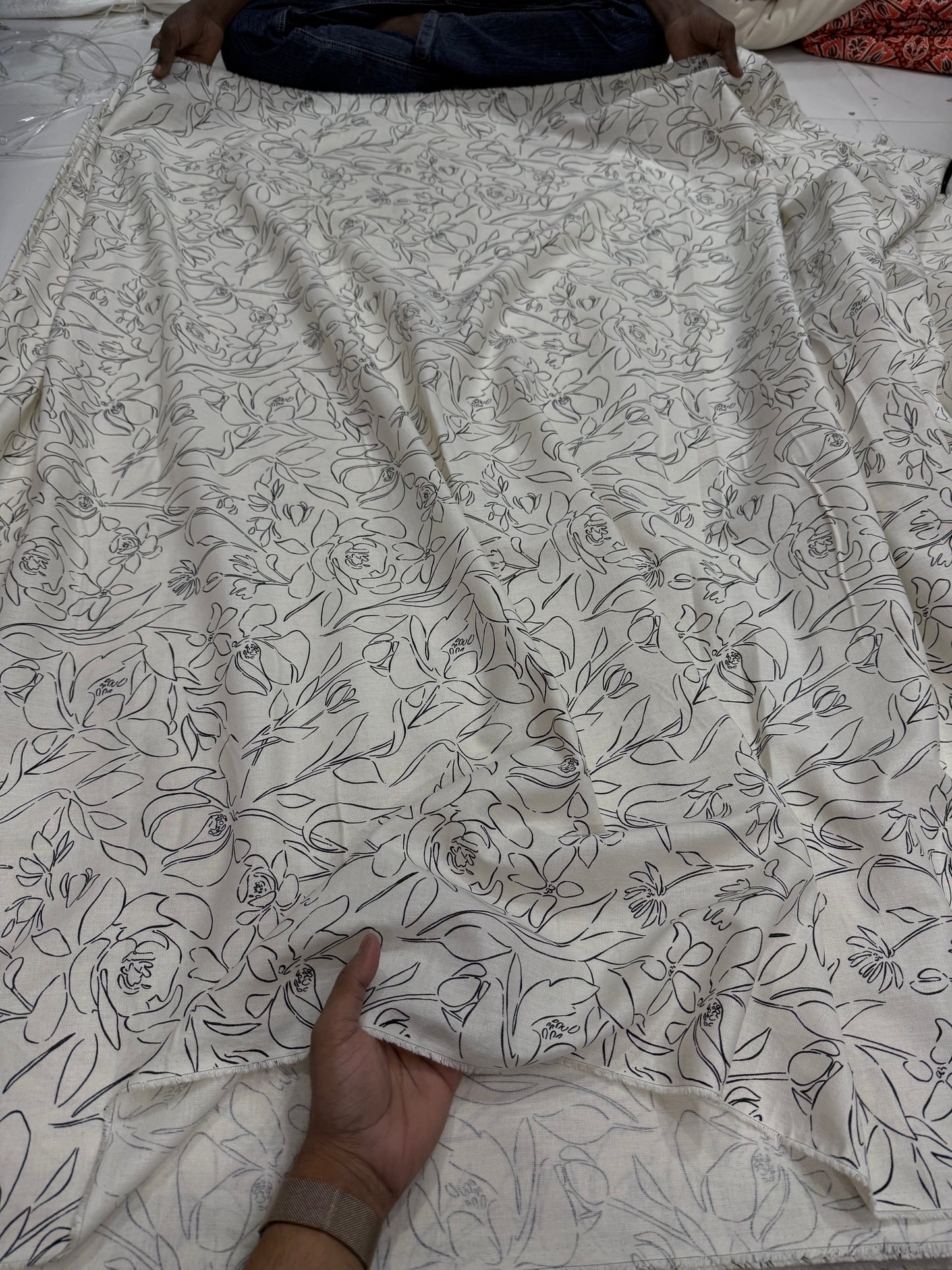 Buy Rare Cotton Linen One Line Rose Art Printed Fabric 