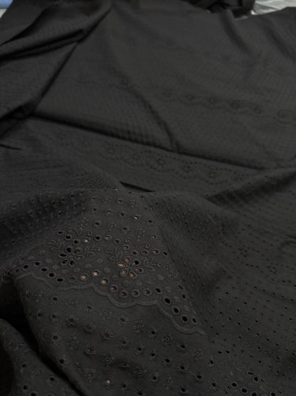 Buy Linen Black Hakoba With Border Flowery Cutwork