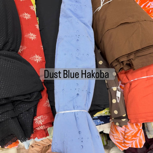 Buy Cotton Hakoba Dust Blue Square Only Embroidery Fabric