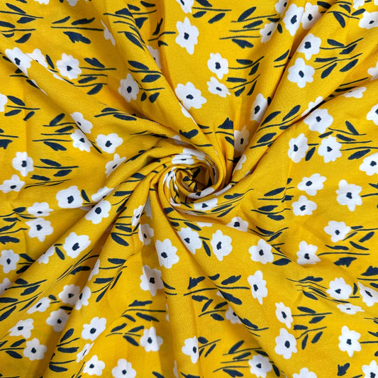 Buy Poly Crepe Yellow Floral Printed Fabric