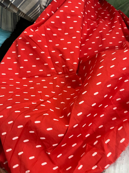 Buy Mul Cotton Red Base White Dot Fabric