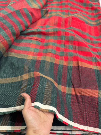 Buy Pure Linen Yarn Dyed Green Check Fabric