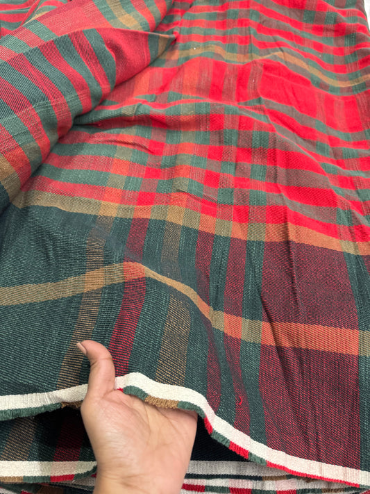 Buy Pure Linen Yarn Dyed Green Check Fabric