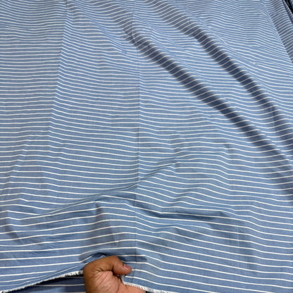 Buy Premium Cotton Arvind Mill Blue White Stripe Printed Fabric