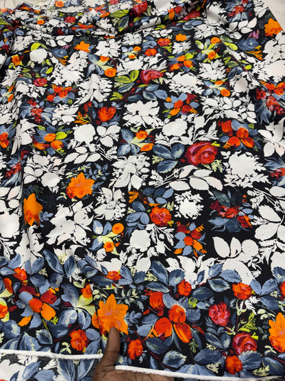 Buy 50s Poplin Black Base Floral Printed Fabric