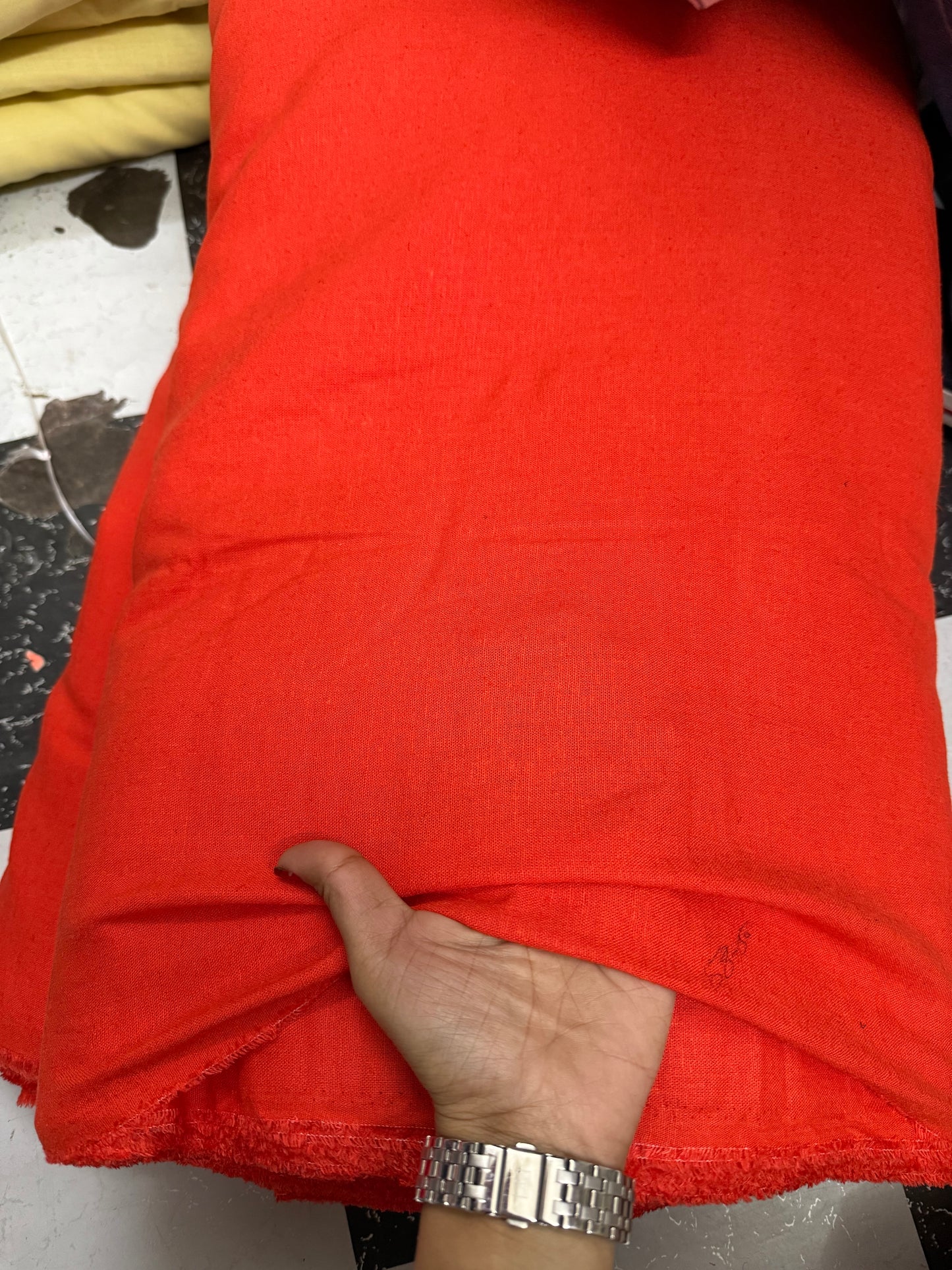Buy Pure Linen Solid Volt Orange Fabric