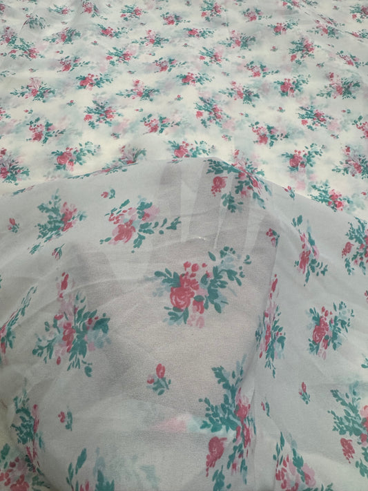 Buy Viscose Georgette Baby Pink Base Tiny Bunch Floral Printed Fabric