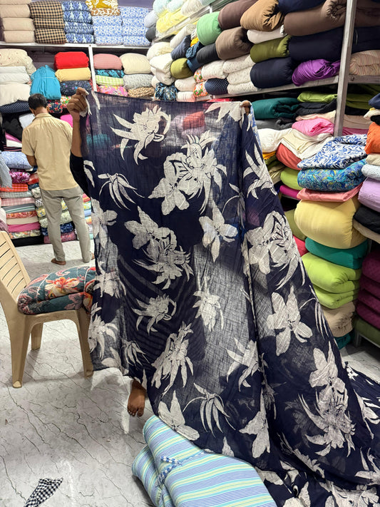 Buy Cotton Gauge Blue Base Leaf Fabric