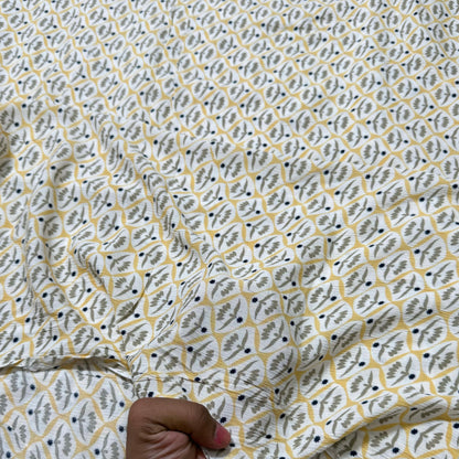 Buy Crinkled Crepe White Base Quatrefoil Printed Fabric