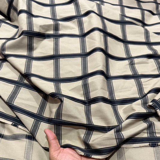 Buy Poplin Olive Base Check Double Line Printed Fabric