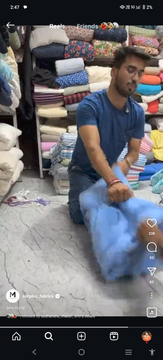 Buy Cotton Crinkled Crepe Baby Blue Solid Fabric