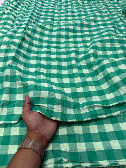 Premium Seersucker Green Shade Check Fabric