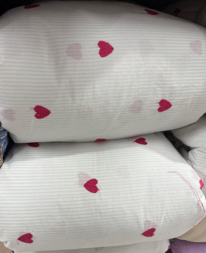 Buy Poplin Blue Stripe Heart Embroidery Fabric