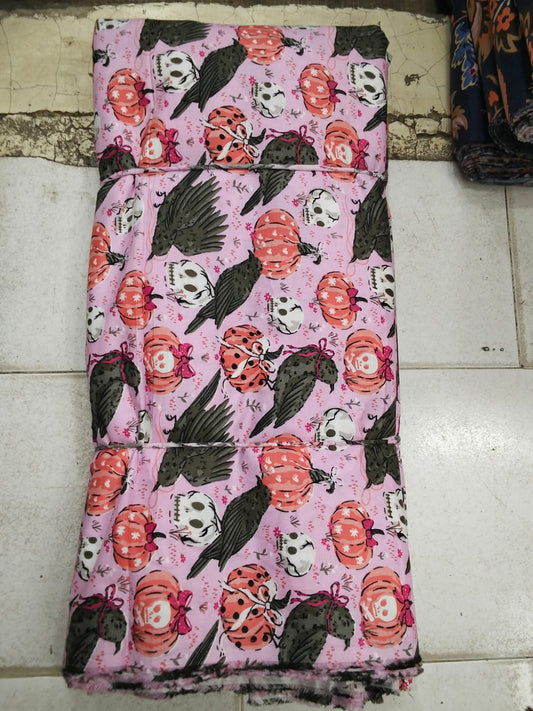 Buy Cotton Poplin Pink Base Halloween Printed FABRIC