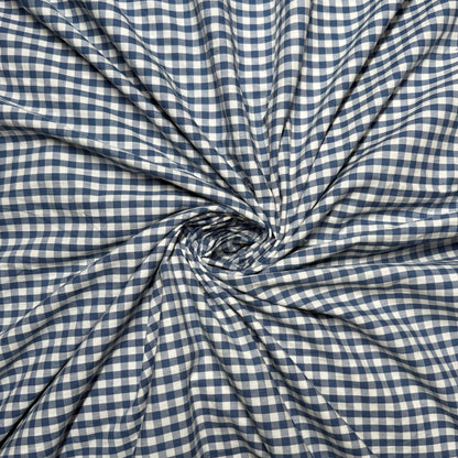 Buy Poplin Blue Ghingham Check Fabric