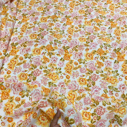 Buy Cotton Linen Summer Yellow Floral Printed Fabric