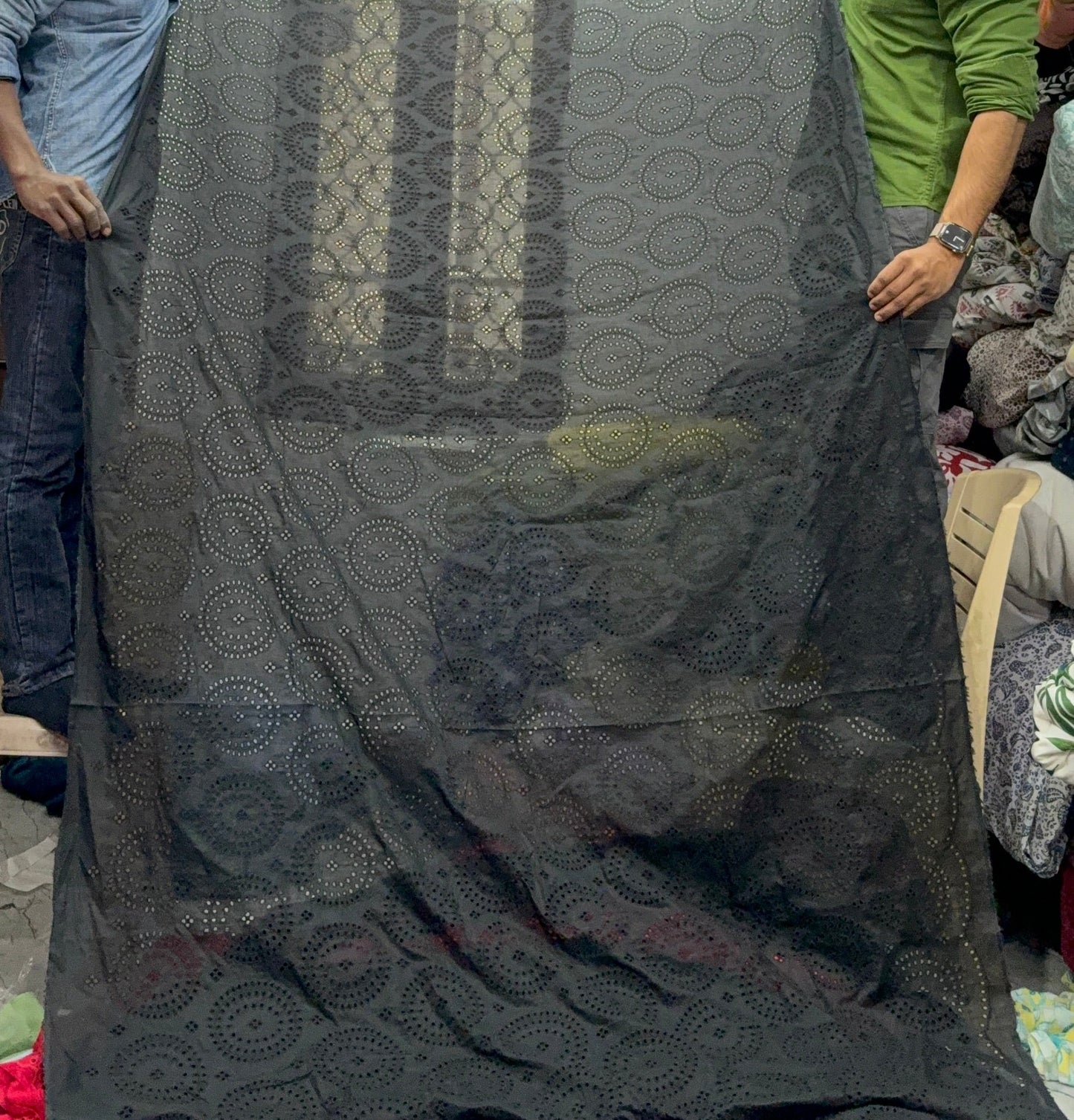 Buy Cotton Hakoba Black Circle Embroidery Fabric