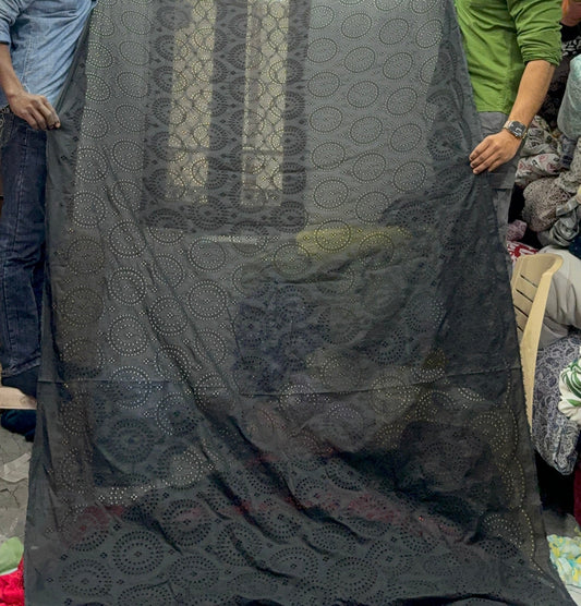 Buy Cotton Hakoba Black Circle Embroidery Fabric