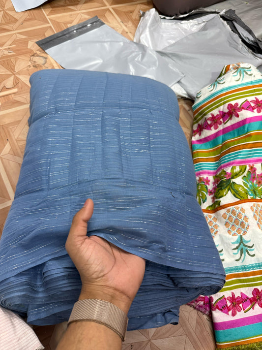 Buy Muslin Lurex Solid blue Fabric