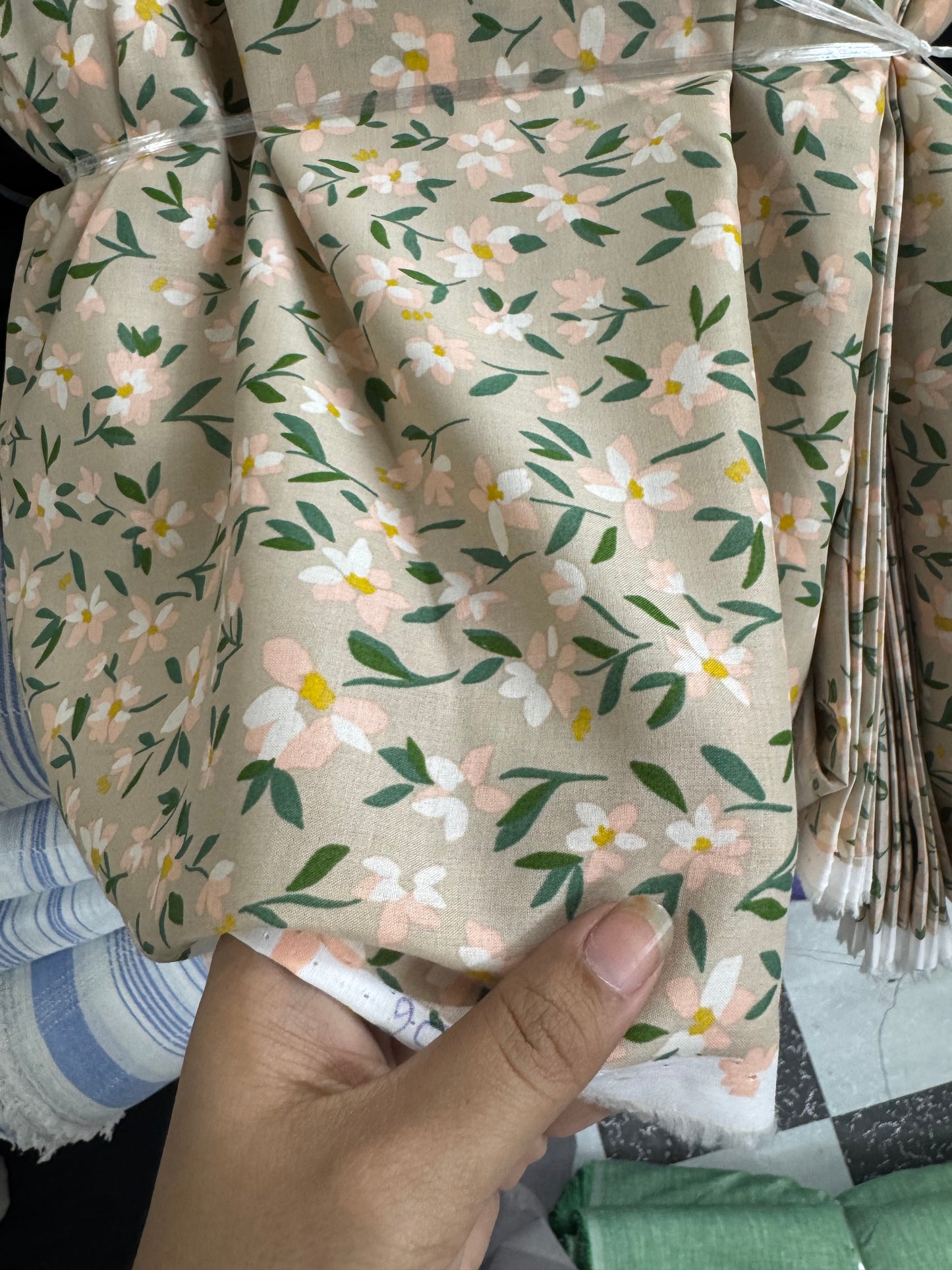Buy Poplin Beige Base Floral Printed Fabric