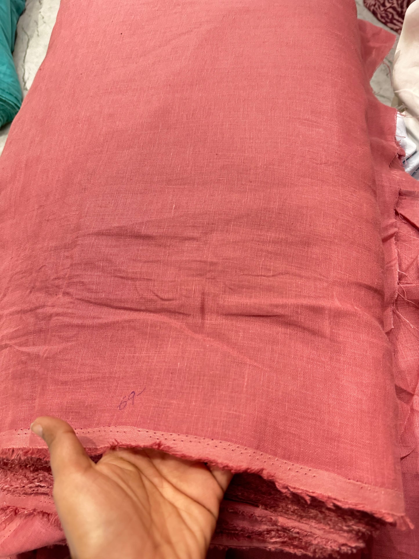 Buy Pure Linen Premium Collection Rust Pink Fabric