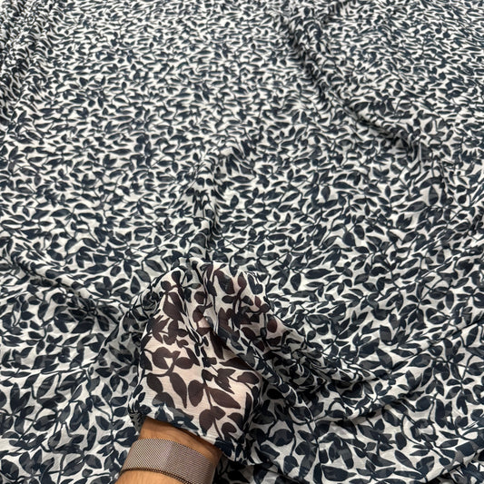 Buy Viscose Chiffon Black Leaf Printed Fabric