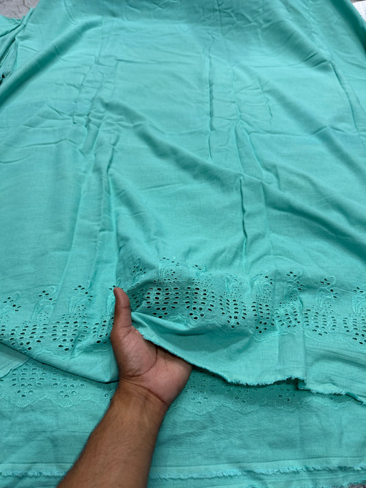 Buy Cotton Hakoba Tiffany Blue Border Cutwork Embroidery