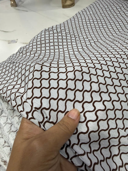 Buy Viscose Crepe Brown Damask Grey Base Printed Fabric