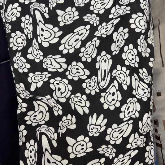 Poplin Black Base Smiley Printed Fabric