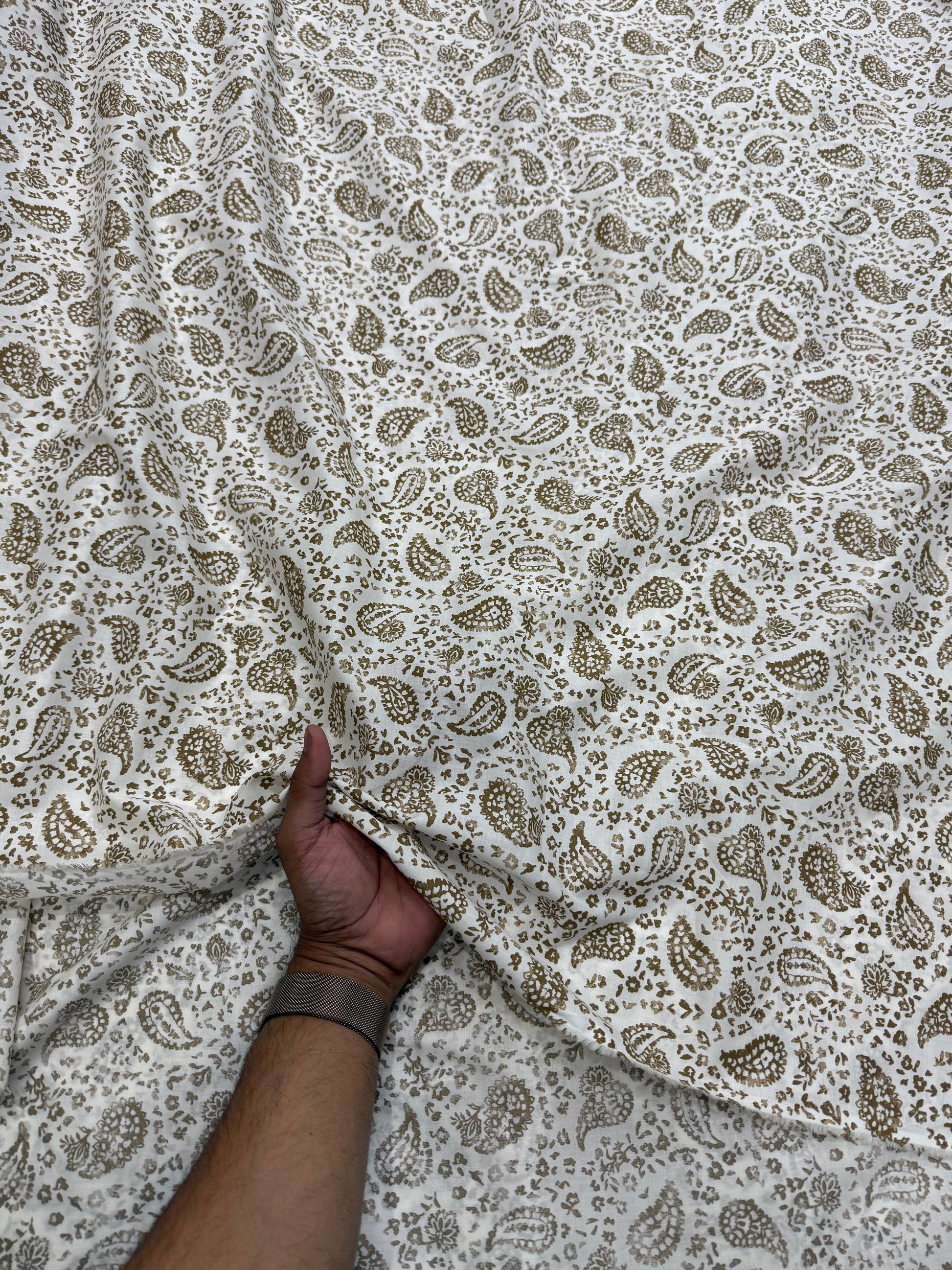 Buy Mul Cotton Coffee Colour Paisley Printed Fabric - MAF