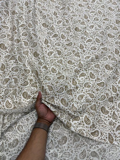 Buy Mul Cotton Coffee Colour Paisley Printed Fabric - MAF