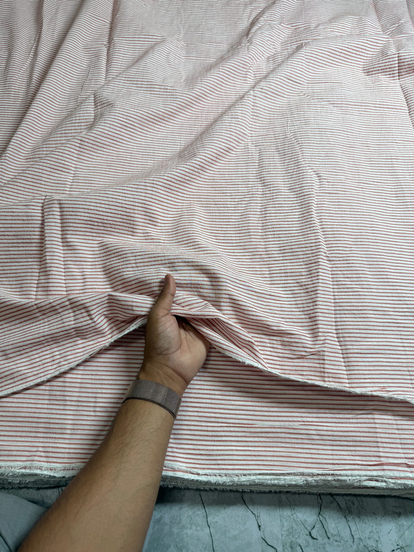 Buy Seer sucker Thin Brown Stripe Printed Fabric